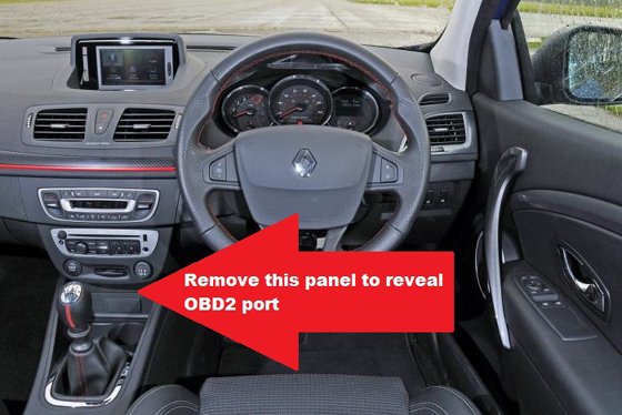 Renault Megane 3 diagnostic port OBD2 location picture